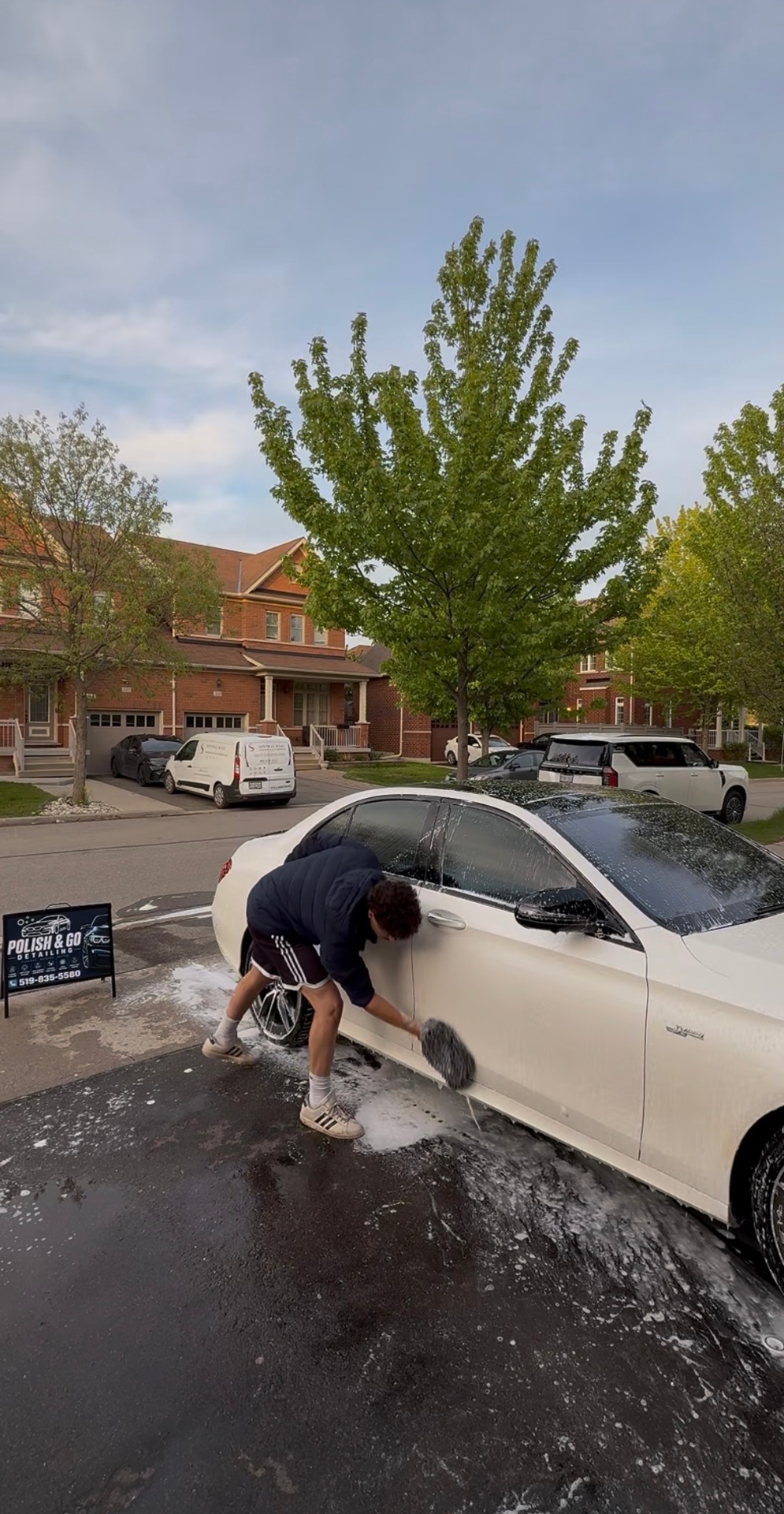 Exterior foam wash in a Milton driveway